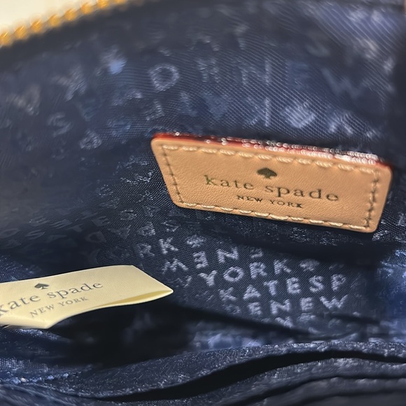 Kate Spade Navy White Lemon Print Zippered Top Wristlet Purse - Picture 5 of 7